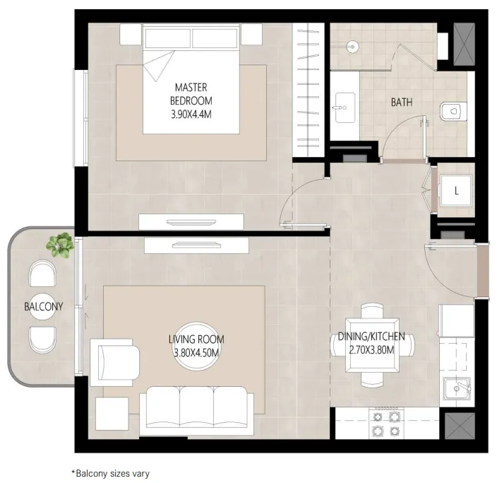 Berkshire Park 1 bed floor plan, 666 sqft