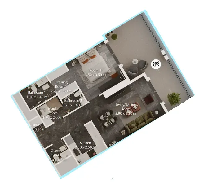 Bab Al Qasr Garden Residences 65 1 bed floor plan, 924 sqft