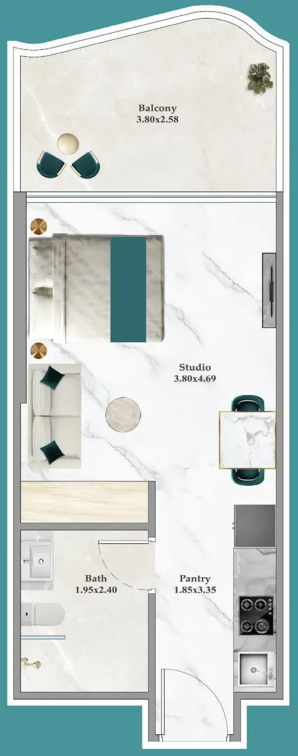 Breez Studio floor plan, 368 sqft