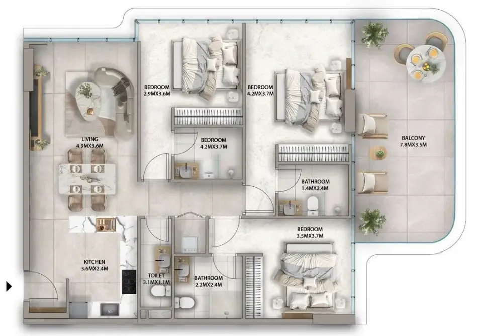 Antalya 3 bed floor plan, 1,576 sqft