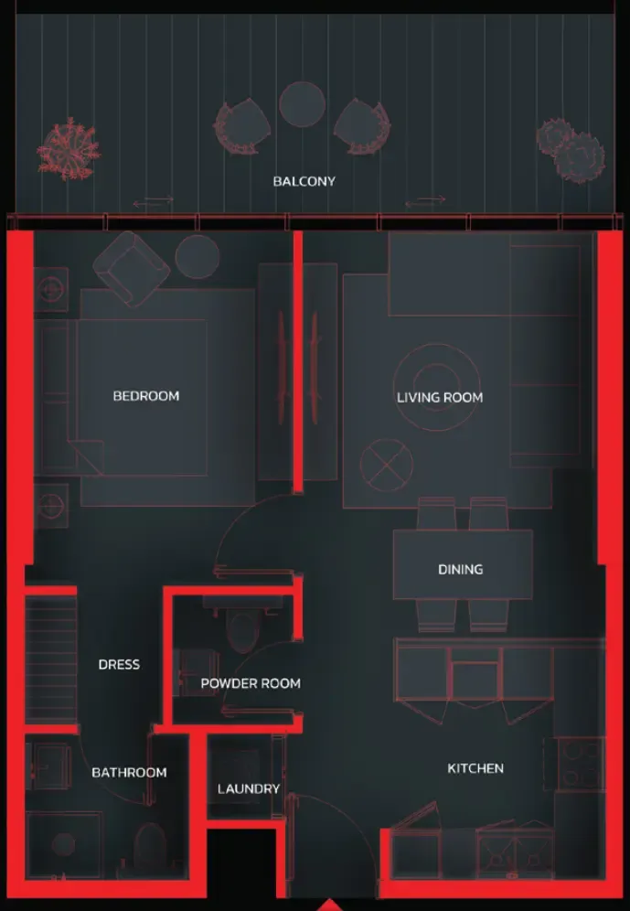 Tonino Lamborghini Residences by BNW Developments 1 bed floor plan, 744 sqft