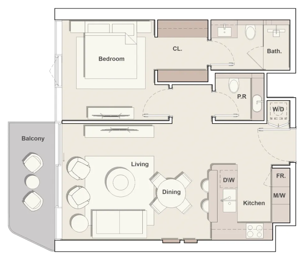 Costa Mare 1 bed floor plan, 757 sqft