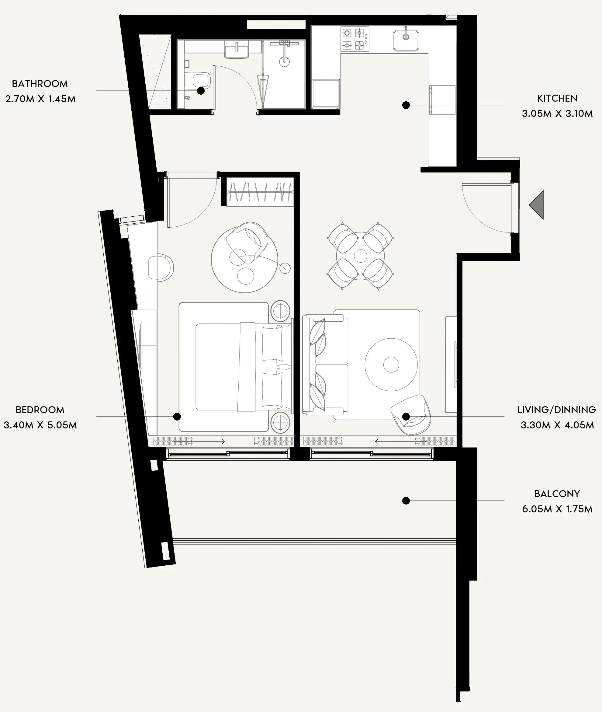 Azizi Venice 1 bed floor plan, 807 sqft