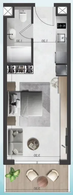 Saray South Residences Studio floor plan, 366 sqft