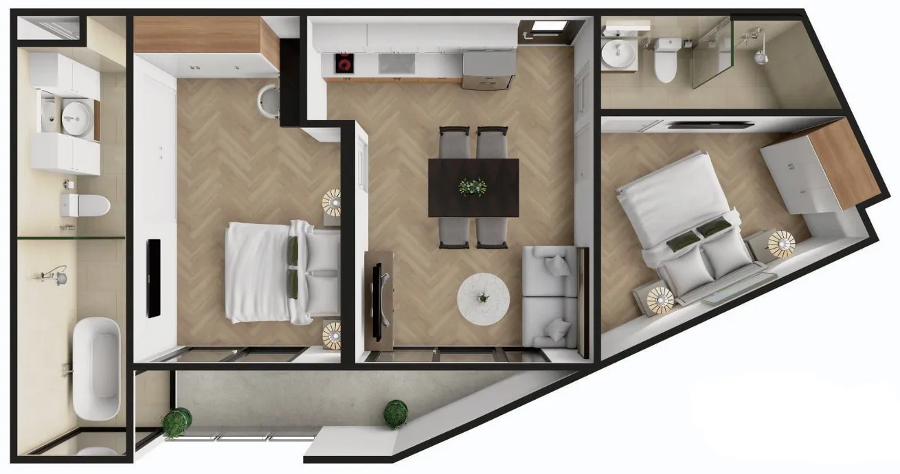 The Zero Bang Tao 2 bed floor plan, 570 – 635 sqft