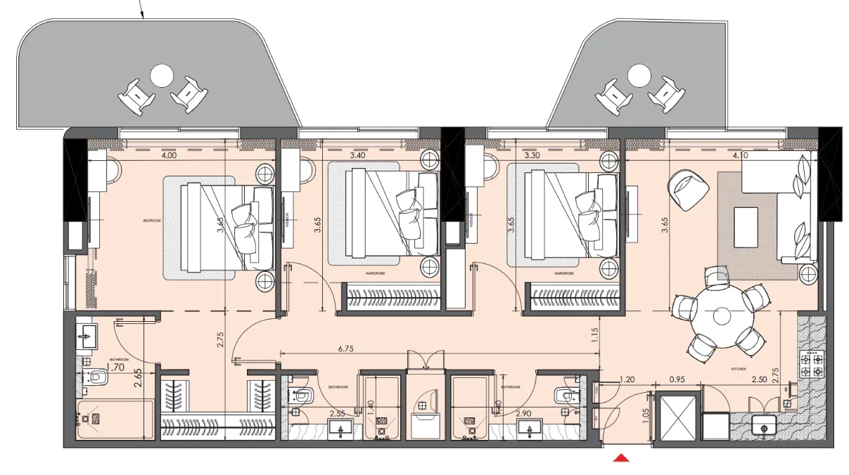 Azizi Wasel 3 bed floor plan, 1,335 sqft