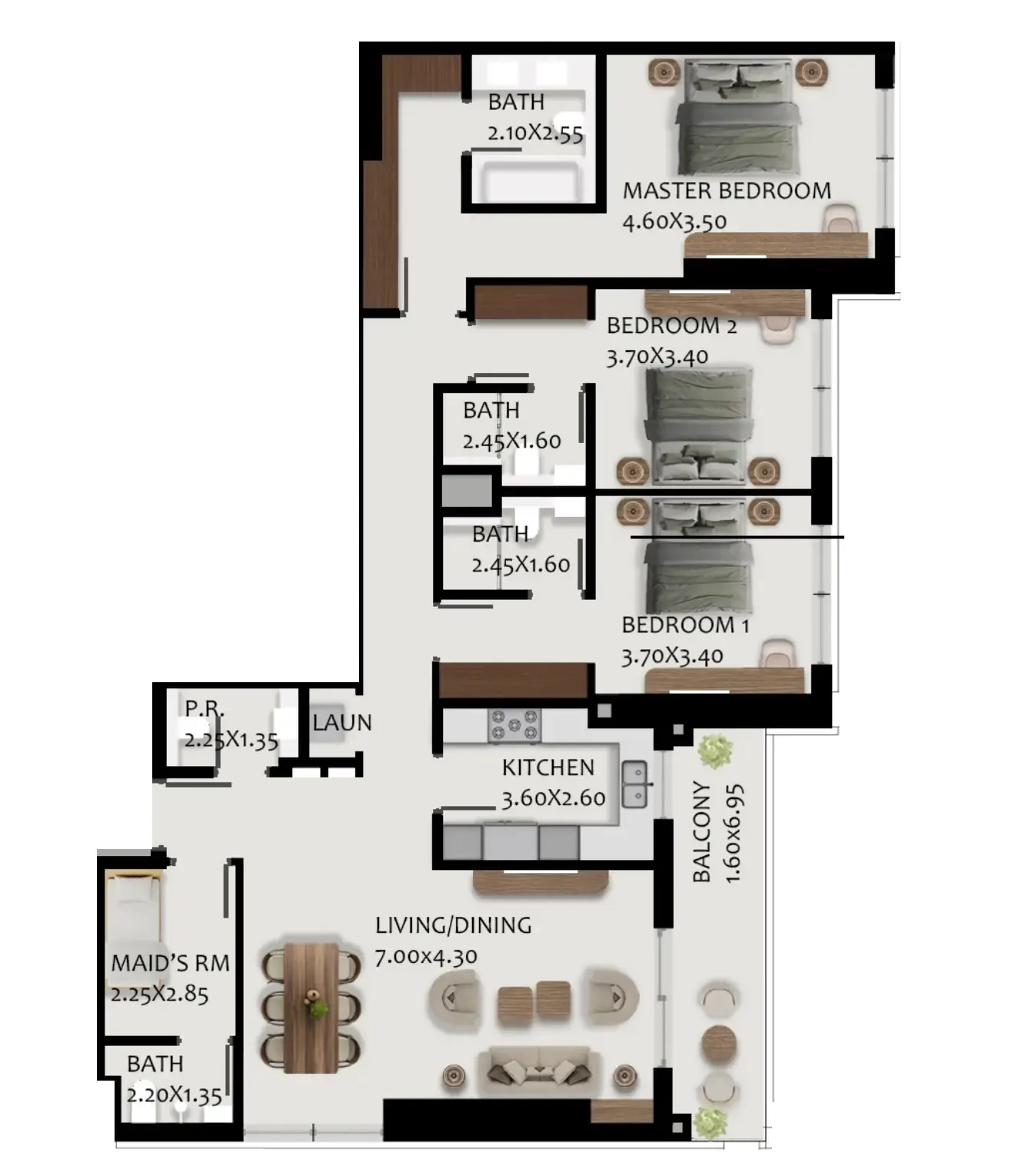 Boulevard Park at Wasl Gate 3 bed floor plan, 1,833 sqft
