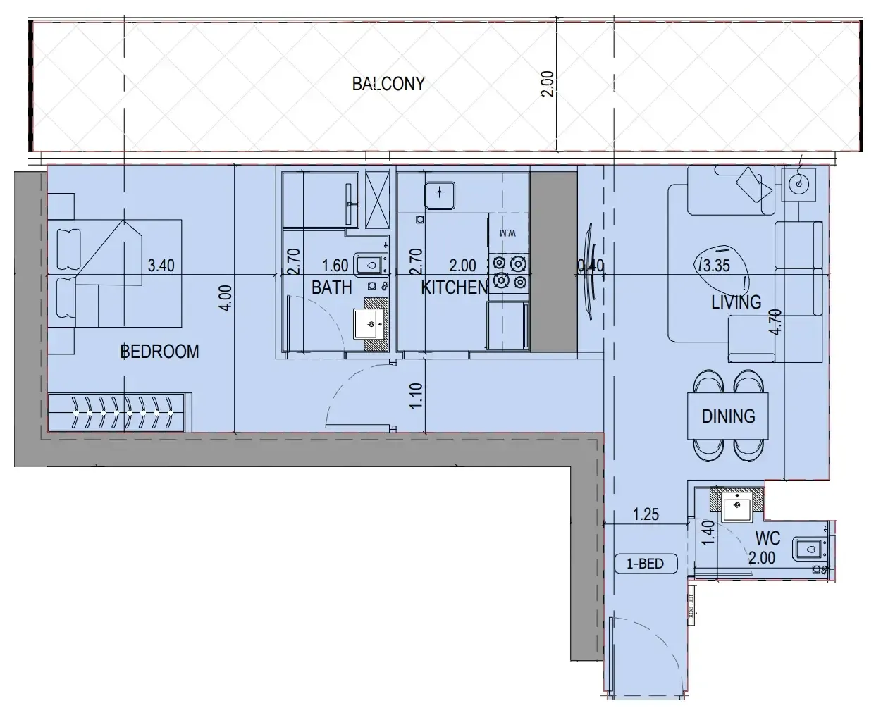 Binghatti Sky Terraces 1 bed floor plan, 934 sqft