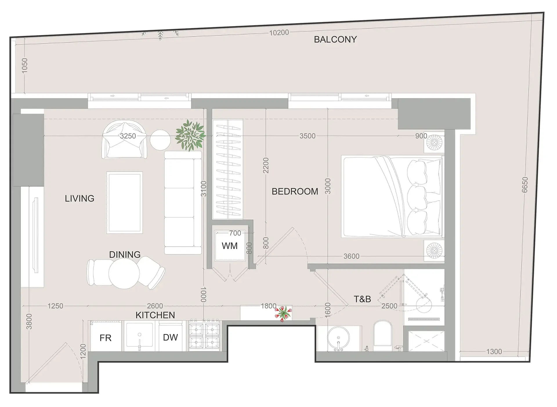SKY LEVEL 1 1 bed floor plan, 689 sqft