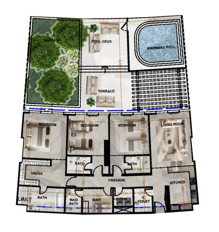 Radiant Terrace 3 bed floor plan, 3,671 sqft