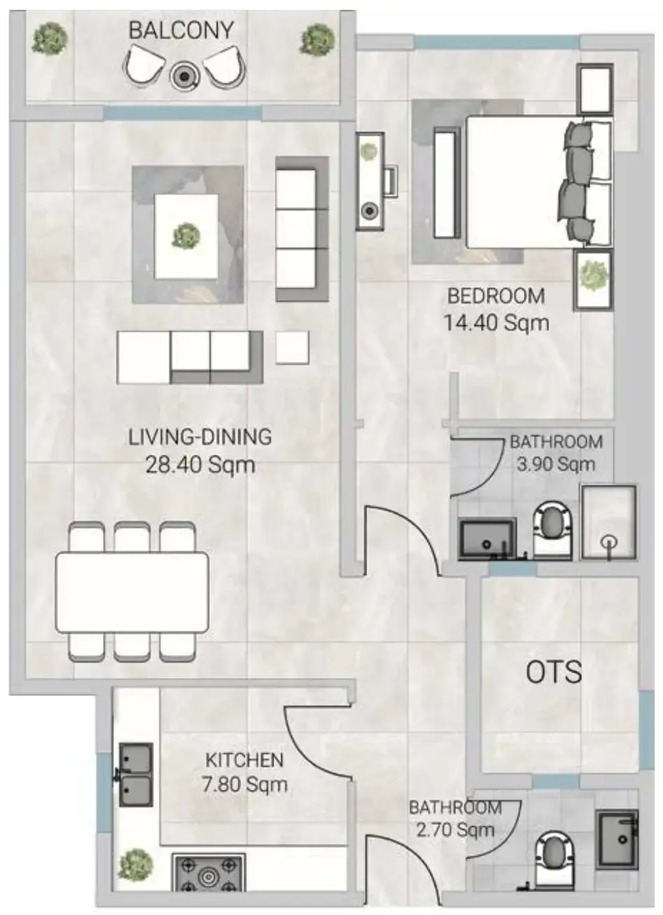 Al Ameera Village 5 1 bed floor plan, 1,086 sqft