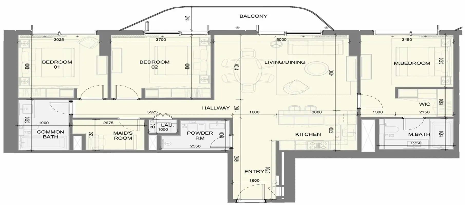 Takaya 3 bed floor plan, 1,517 sqft