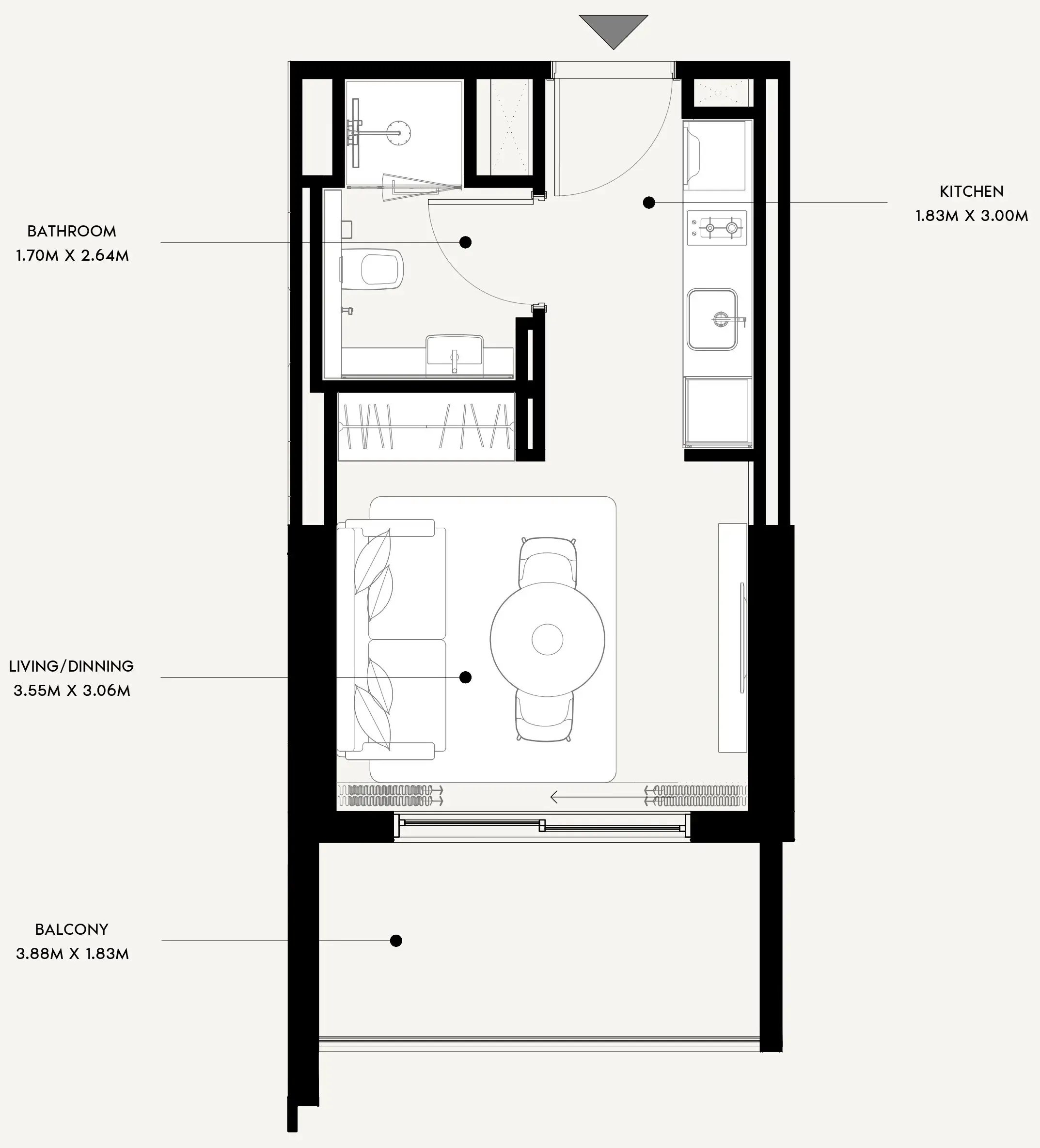Azizi Venice Studio floor plan, 360 sqft