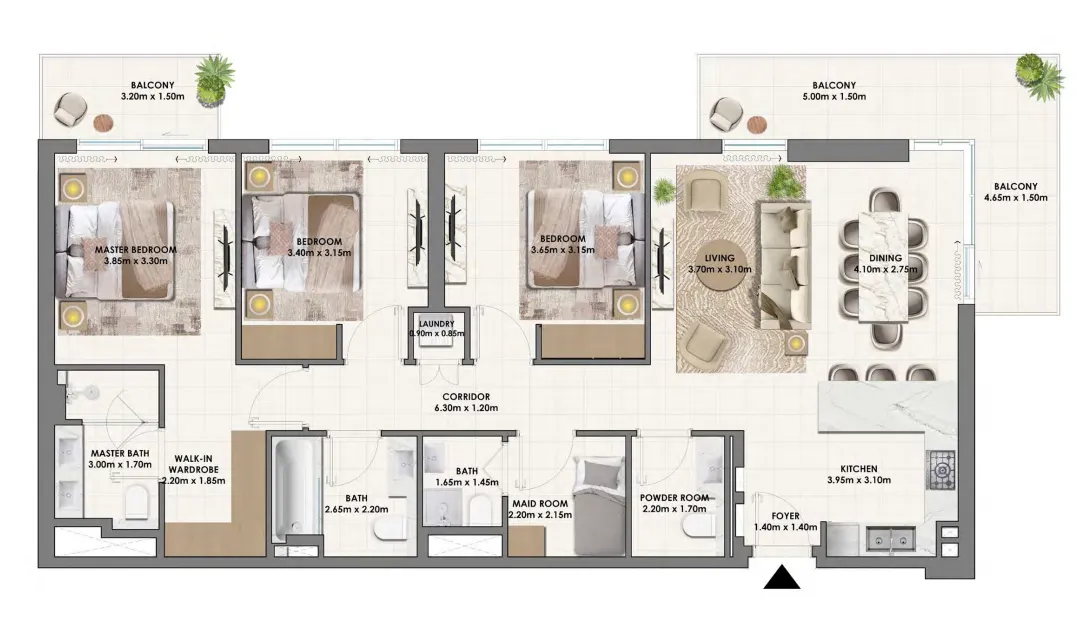 Parkwood Emaar 3 bed floor plan, 1,577 sqft