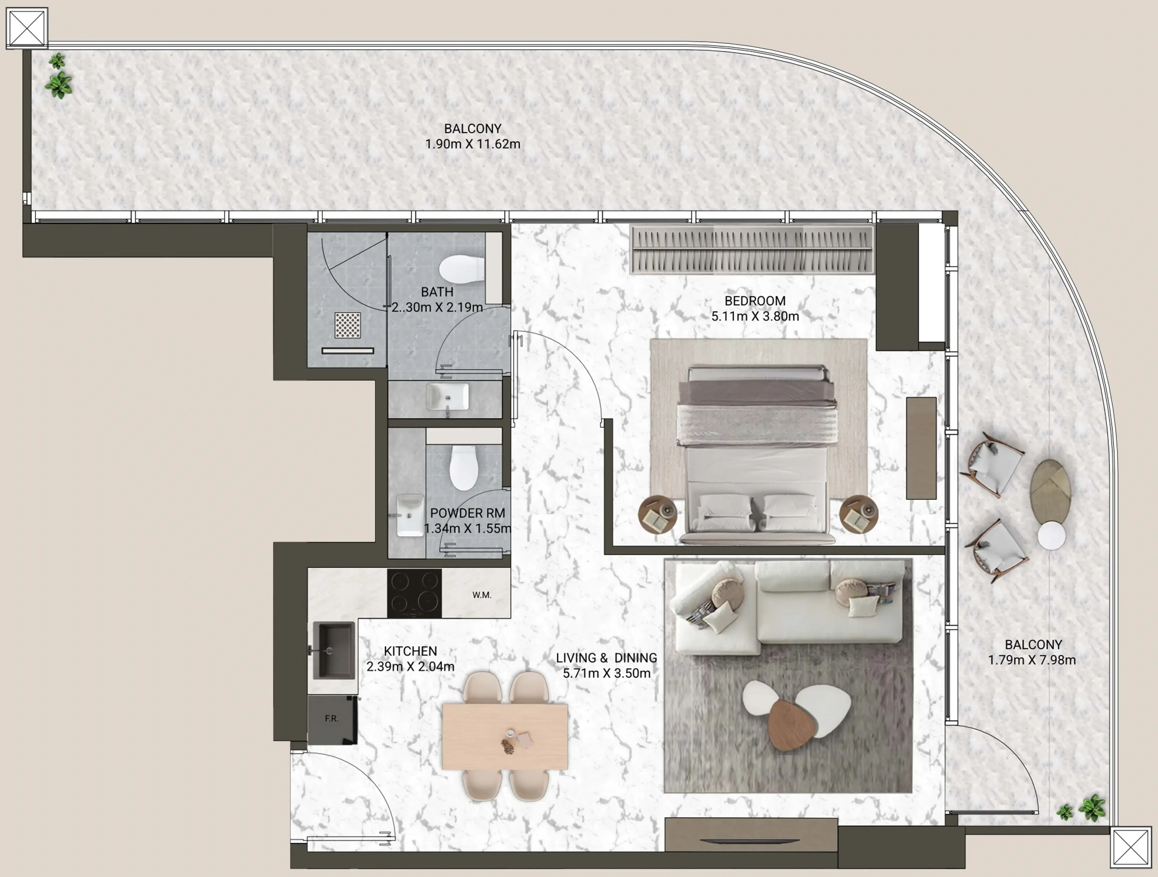 V-Suites 1 bed floor plan, 984 sqft