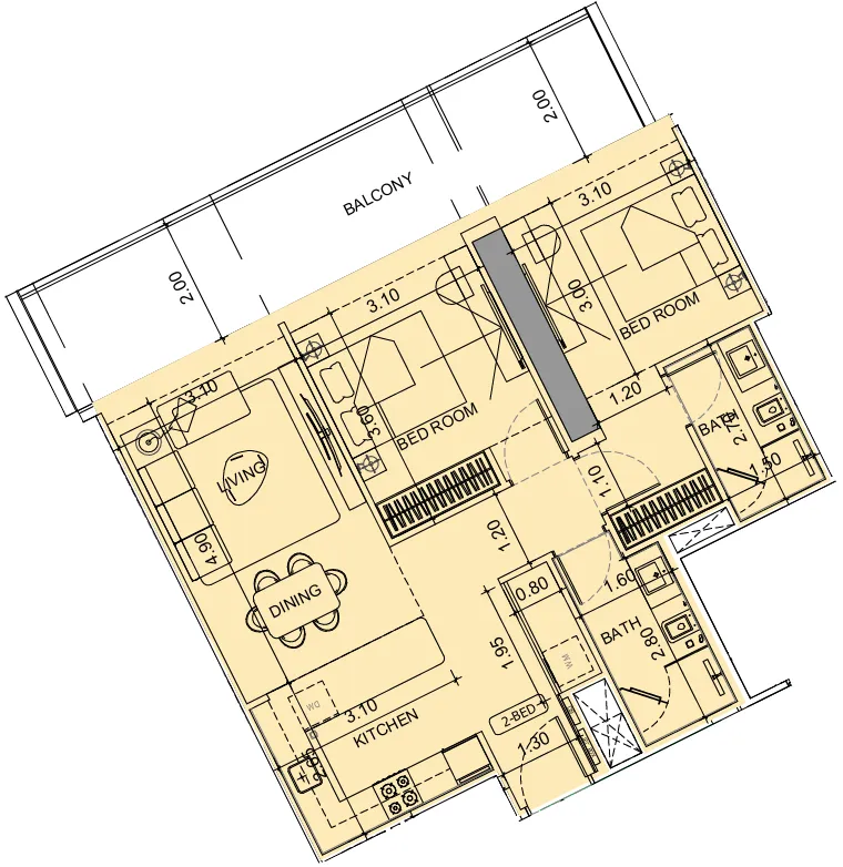 Vision Iconic 2 bed floor plan, 1,037 sqft