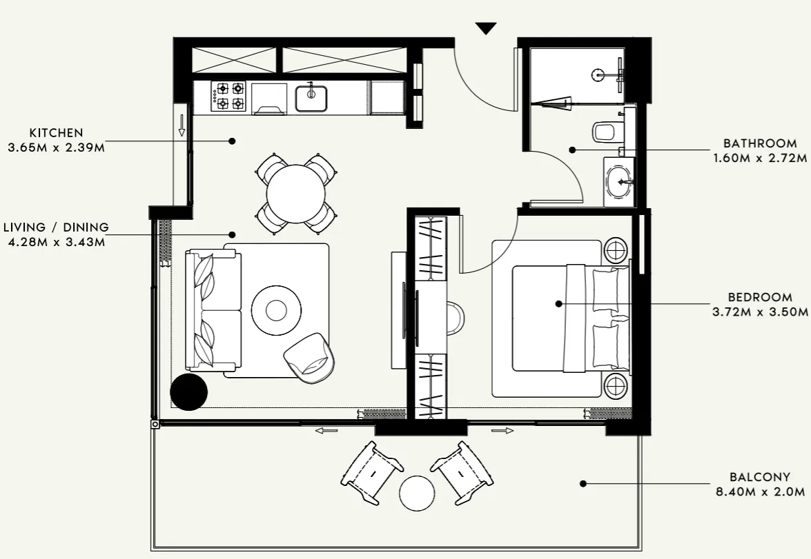 Azizi Venice 1 bed floor plan, 732 sqft