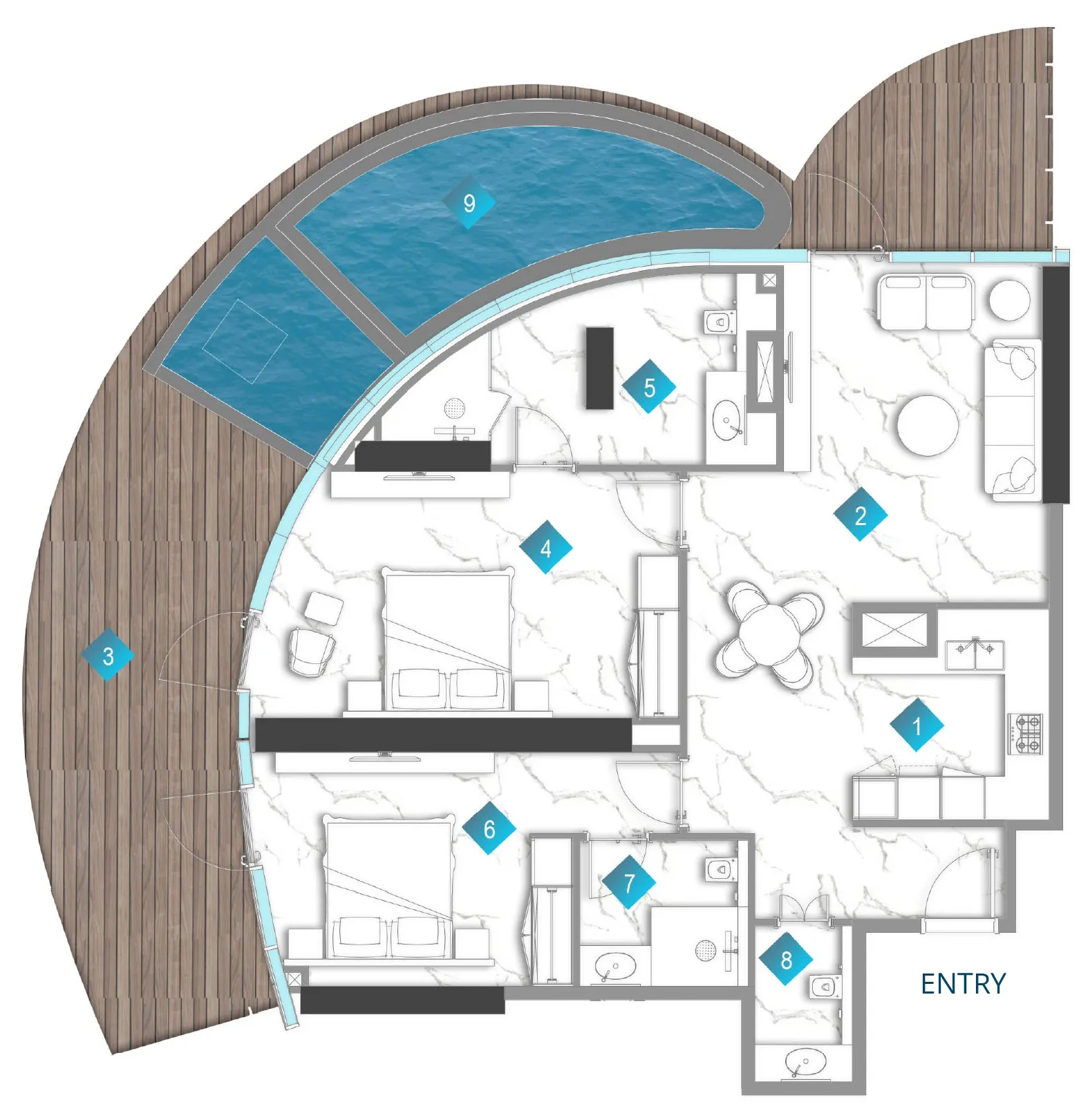 Aqua Arc 2 bed floor plan, 1,994 sqft