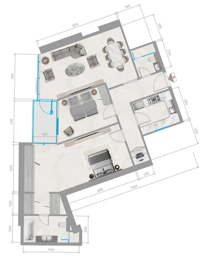 Orchid Towers Phase 1 2 bed floor plan, 1,206 sqft