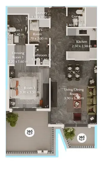 Bab Al Qasr Garden Residences 65 1 bed floor plan, 855 sqft