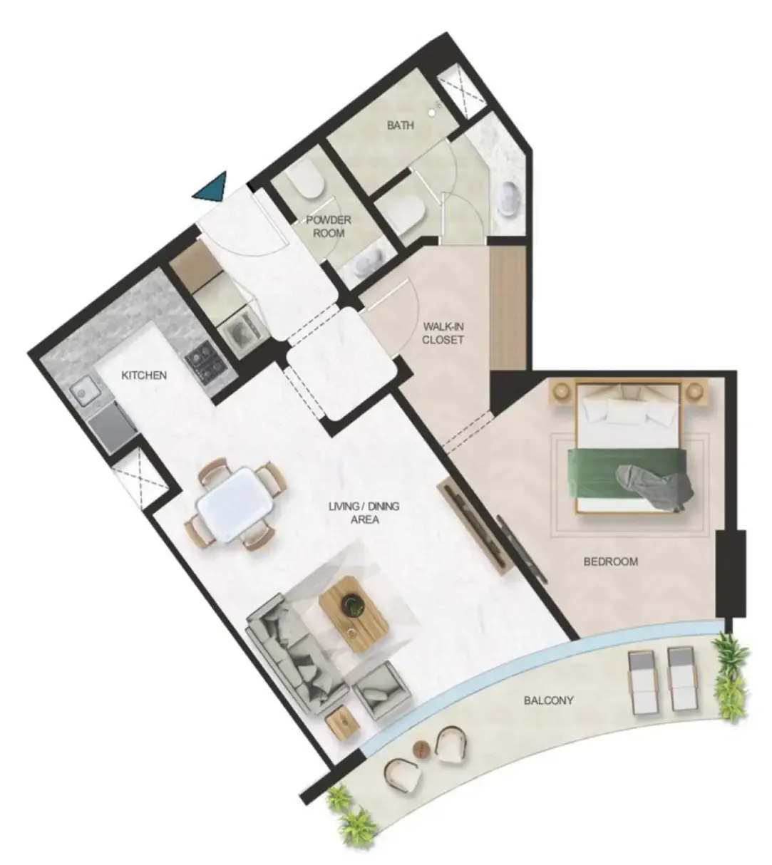 Oystra 1 bed floor plan, 873 sqft