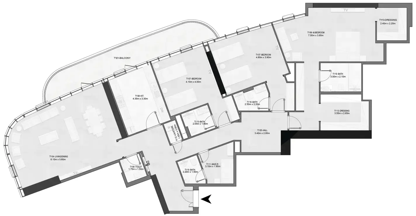 Joud Tower 3 bed floor plan, 2,849 sqft