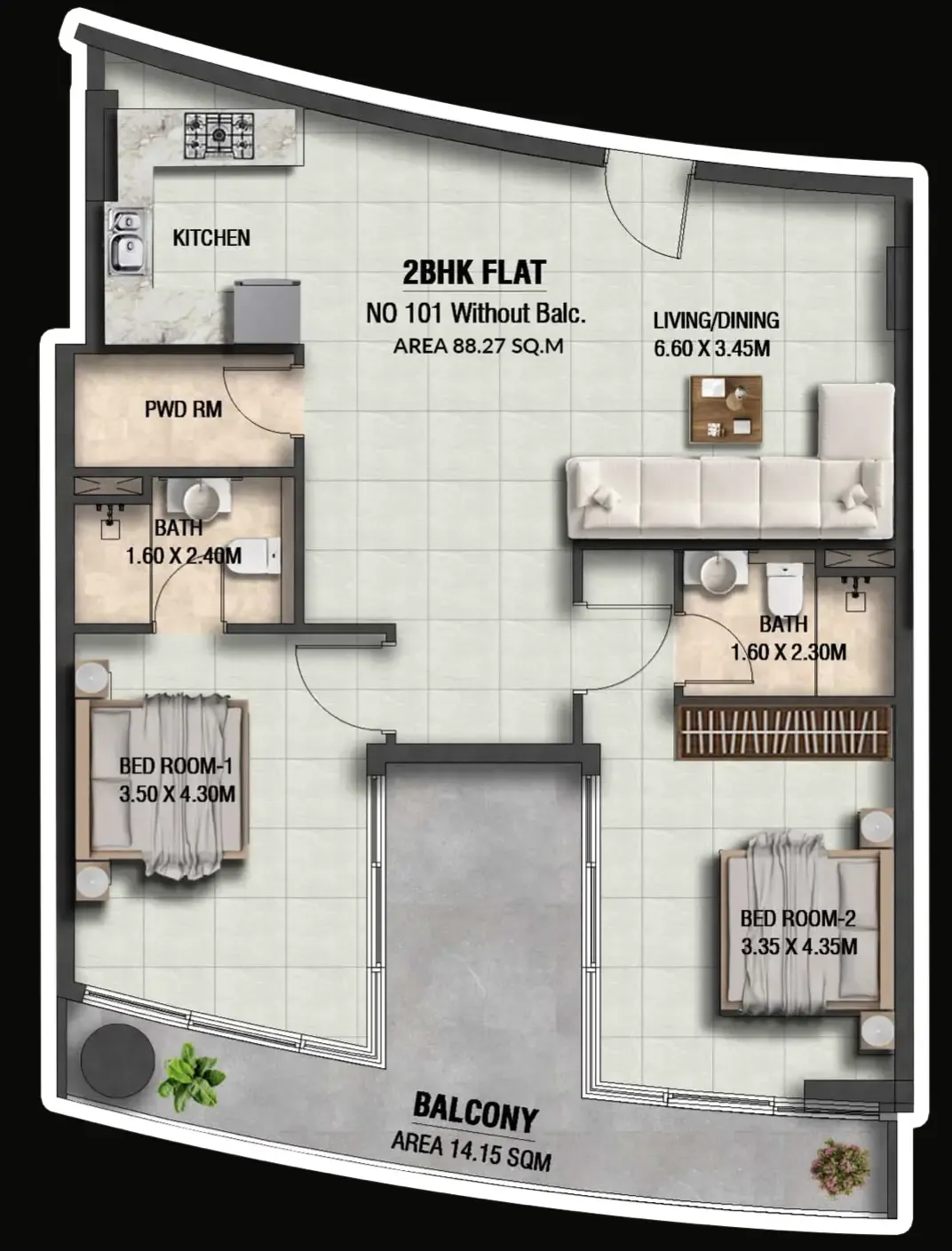 Lincoln Star Residence 4 2 bed floor plan, 1,087 sqft