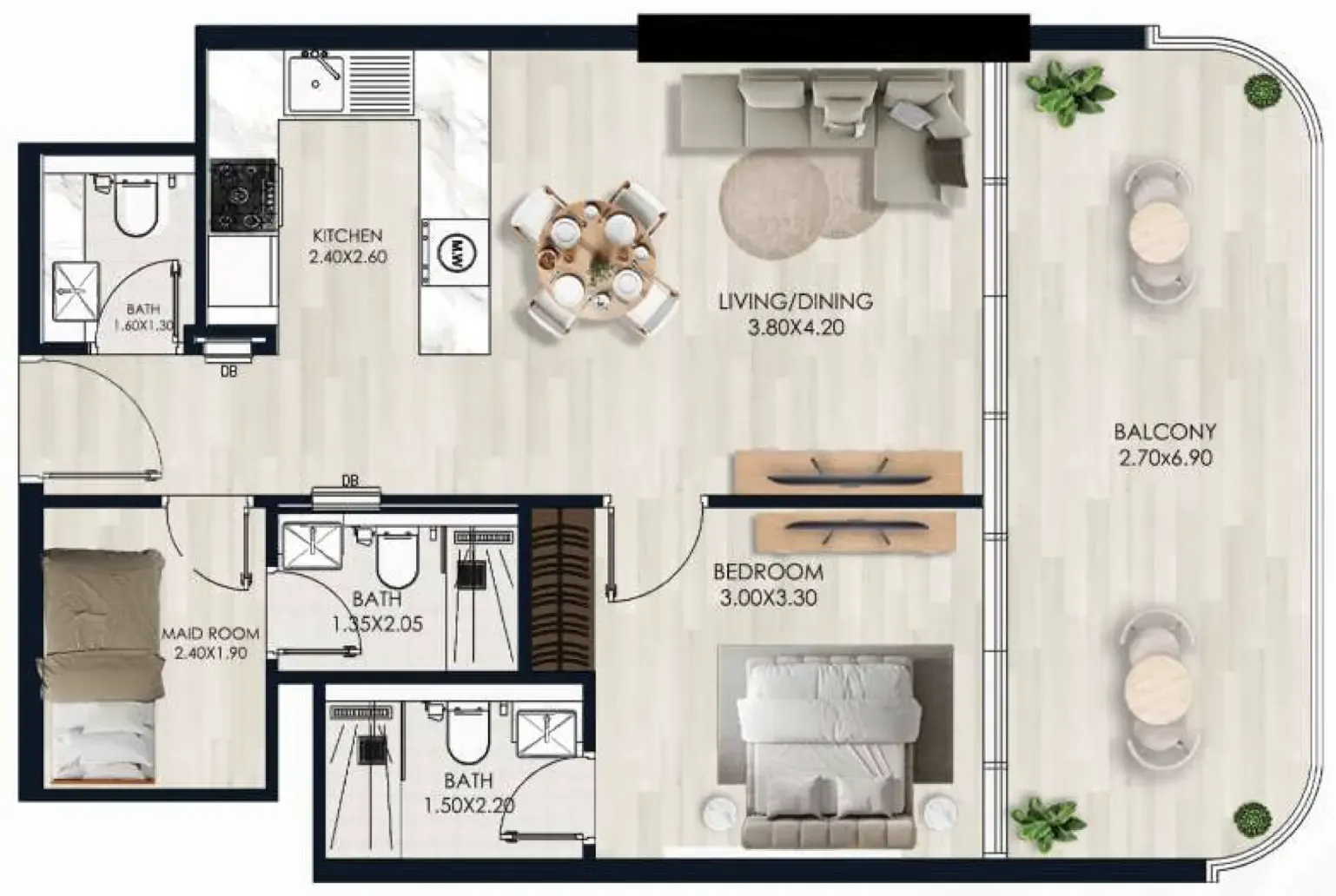 Sera Gardens by Vision 1 bed floor plan, 793 sqft