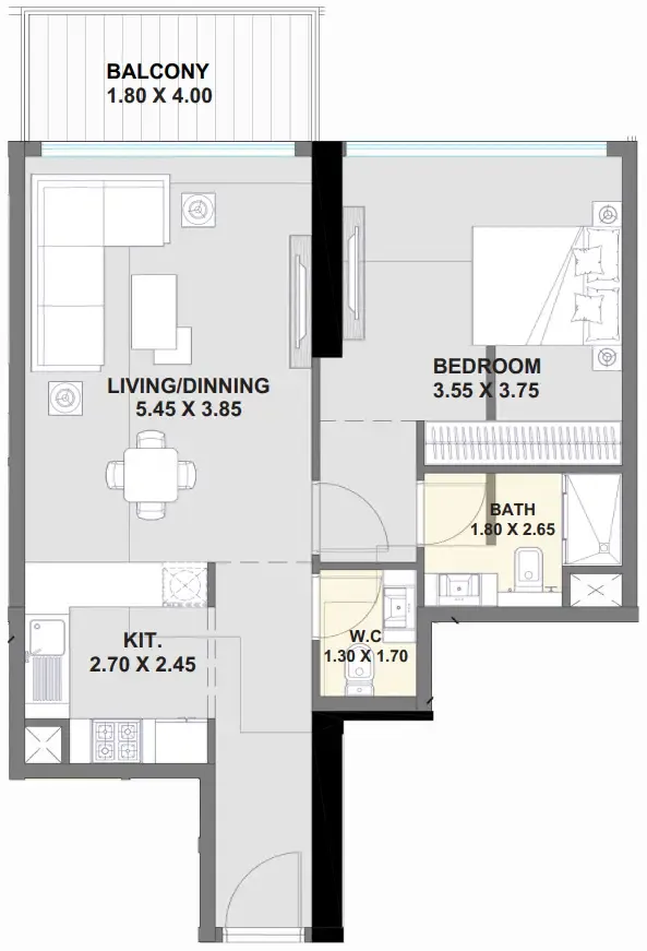 Ayaan Heights 1 1 bed floor plan, 768 sqft