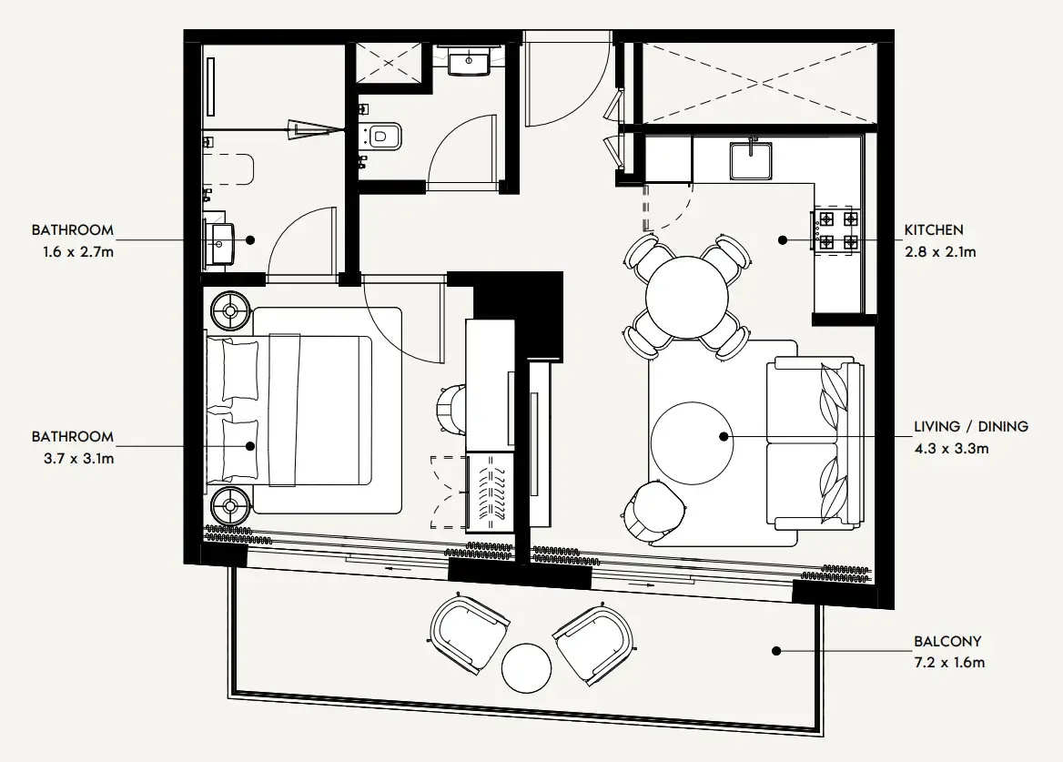 Azizi Noura 1 bed floor plan, 679 sqft