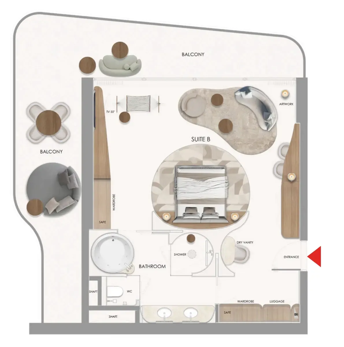 The Unexpected Al Marjan Island Hotel and Residence 1 bed floor plan, 1,180 sqft