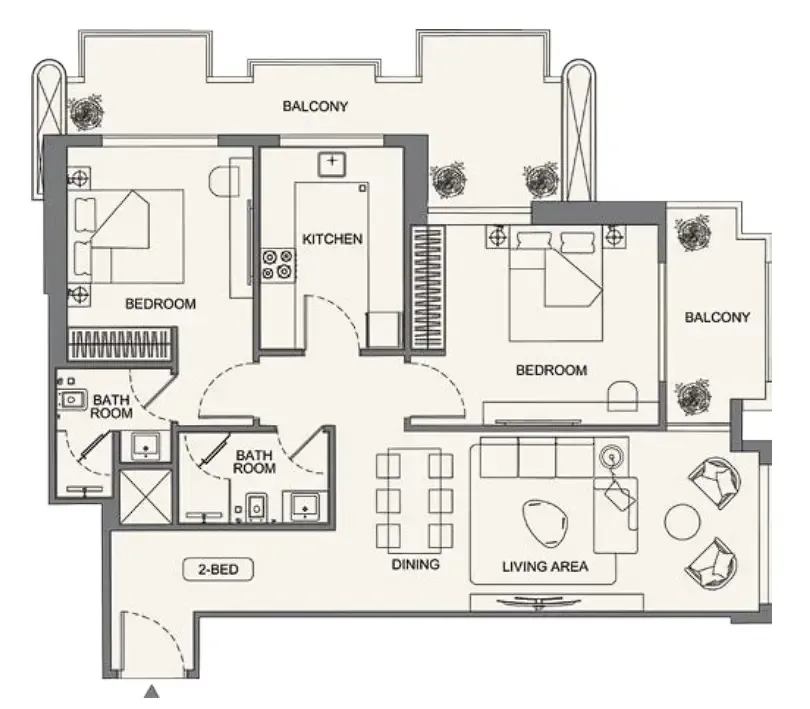 Binghatti Wraith 2 bed floor plan, 1,182 sqft