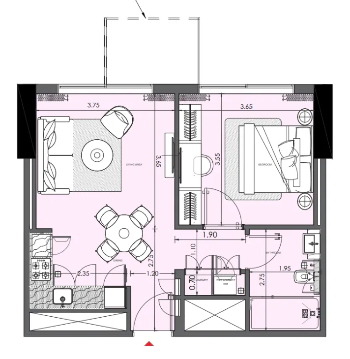 Azizi Wasel 1 bed floor plan, 644 sqft