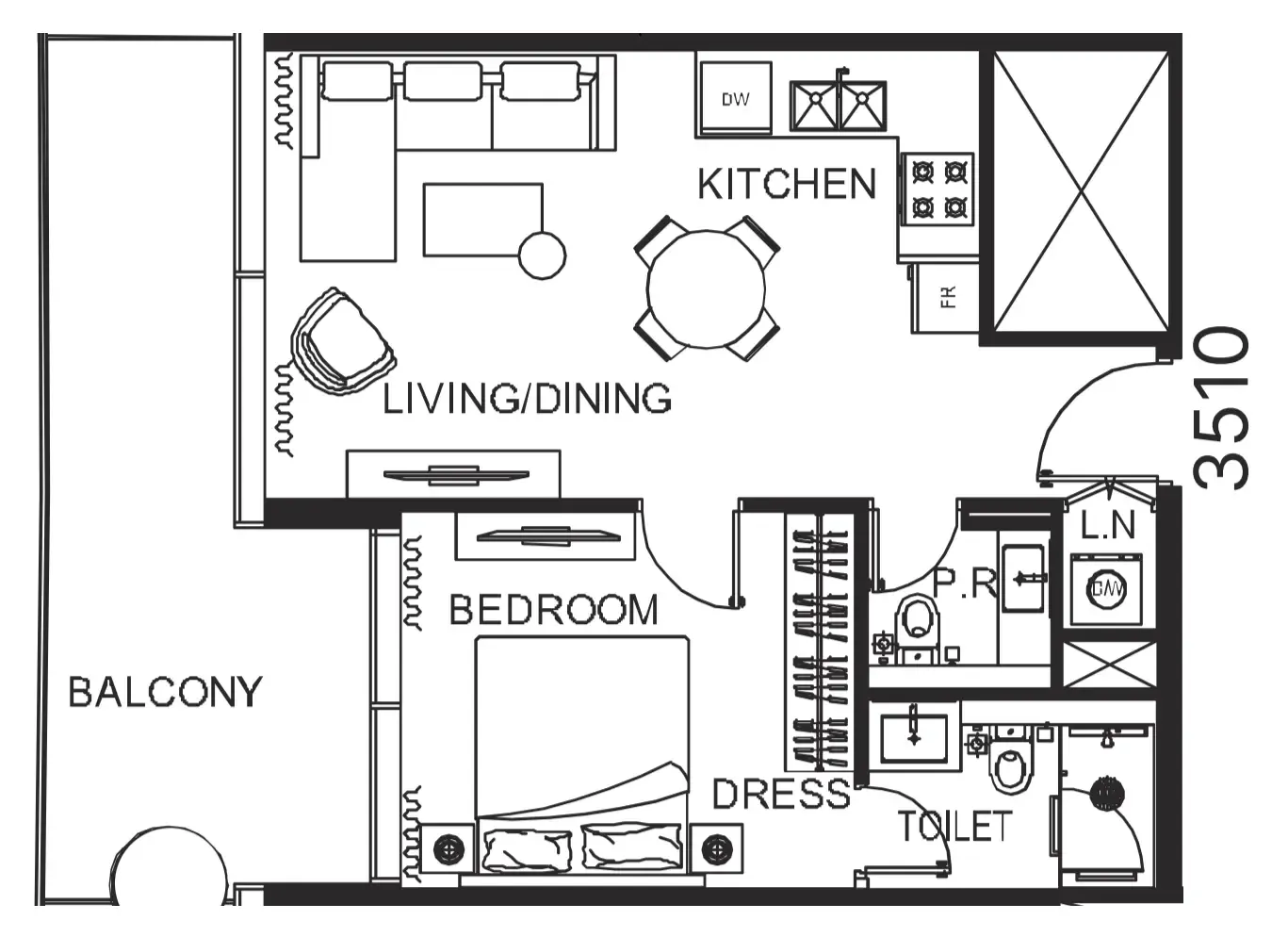 The WOW Tower 1 bed floor plan, 697 sqft