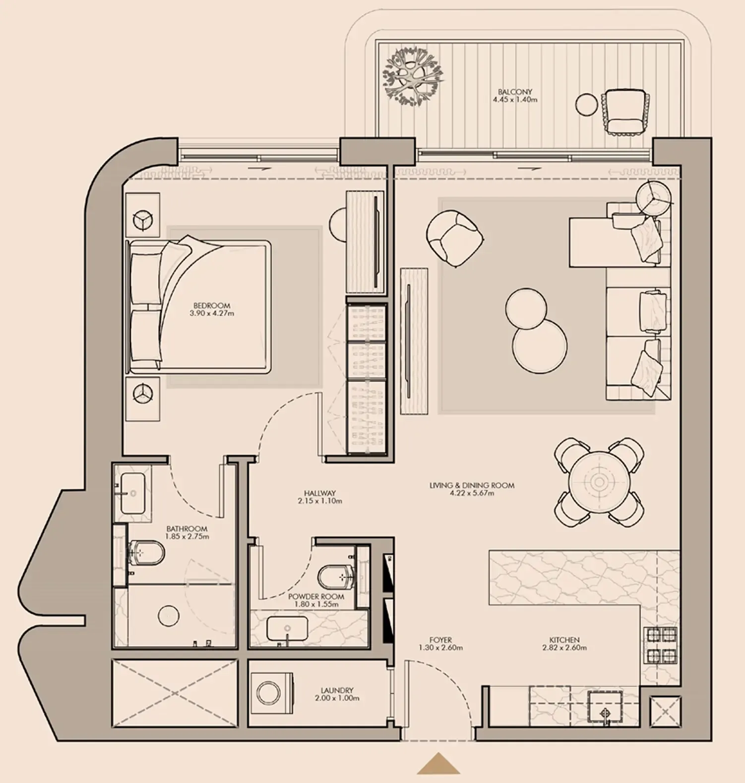 Nourelle 1 bed floor plan, 851 sqft