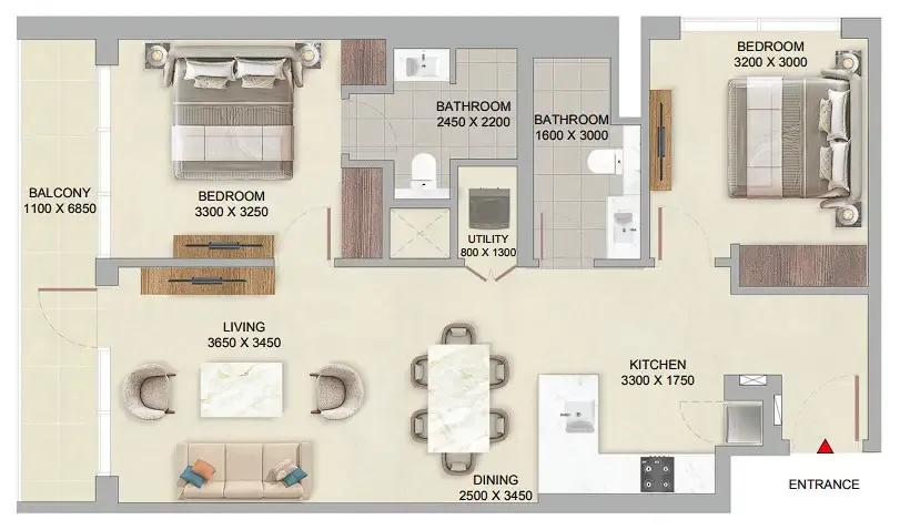 The Woods Abode at Sobha Sanctuary 2 bed floor plan, 961 sqft