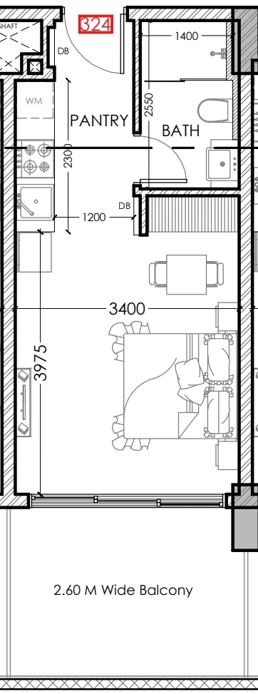 Al Haseen Residences 5 Studio floor plan, 383 sqft