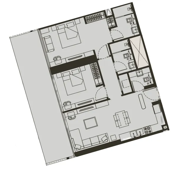 Binghatti Haven 2 bed floor plan, 1,198 sqft
