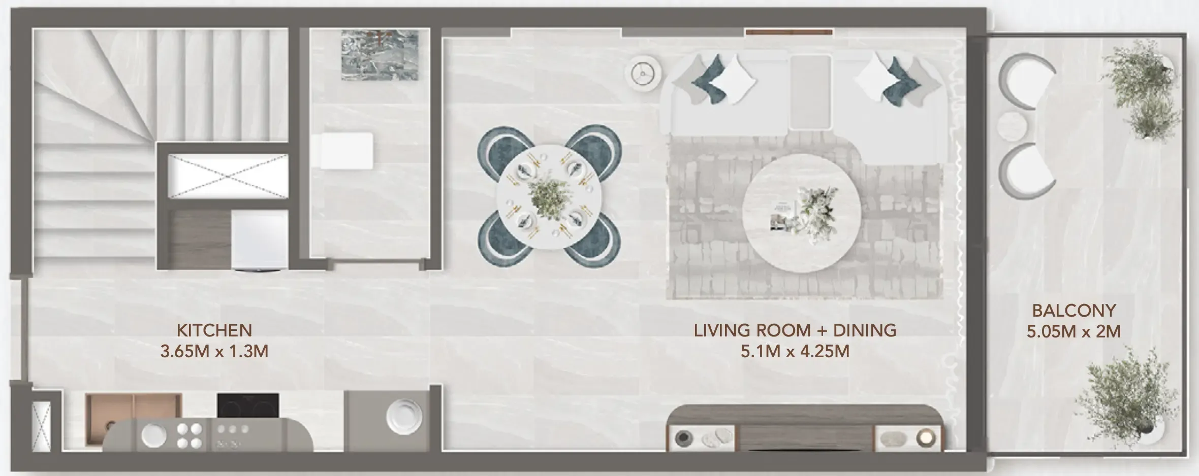 241 Waterside 1 bed floor plan, 880 sqft