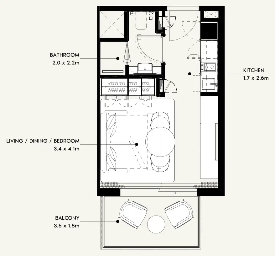 Azizi Noura Studio floor plan, 340 sqft