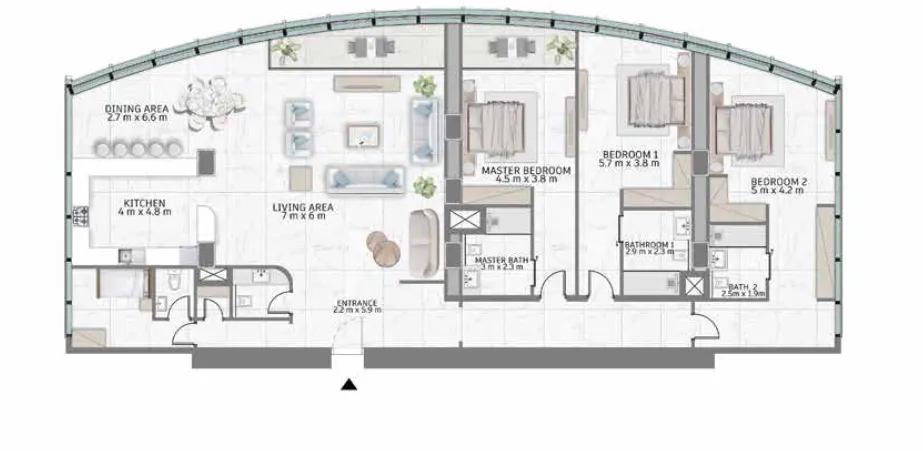 Al Habtoor Tower 3 bed floor plan, 3,576 sqft