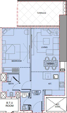 One by Binghatti 1 bed floor plan, 830 sqft