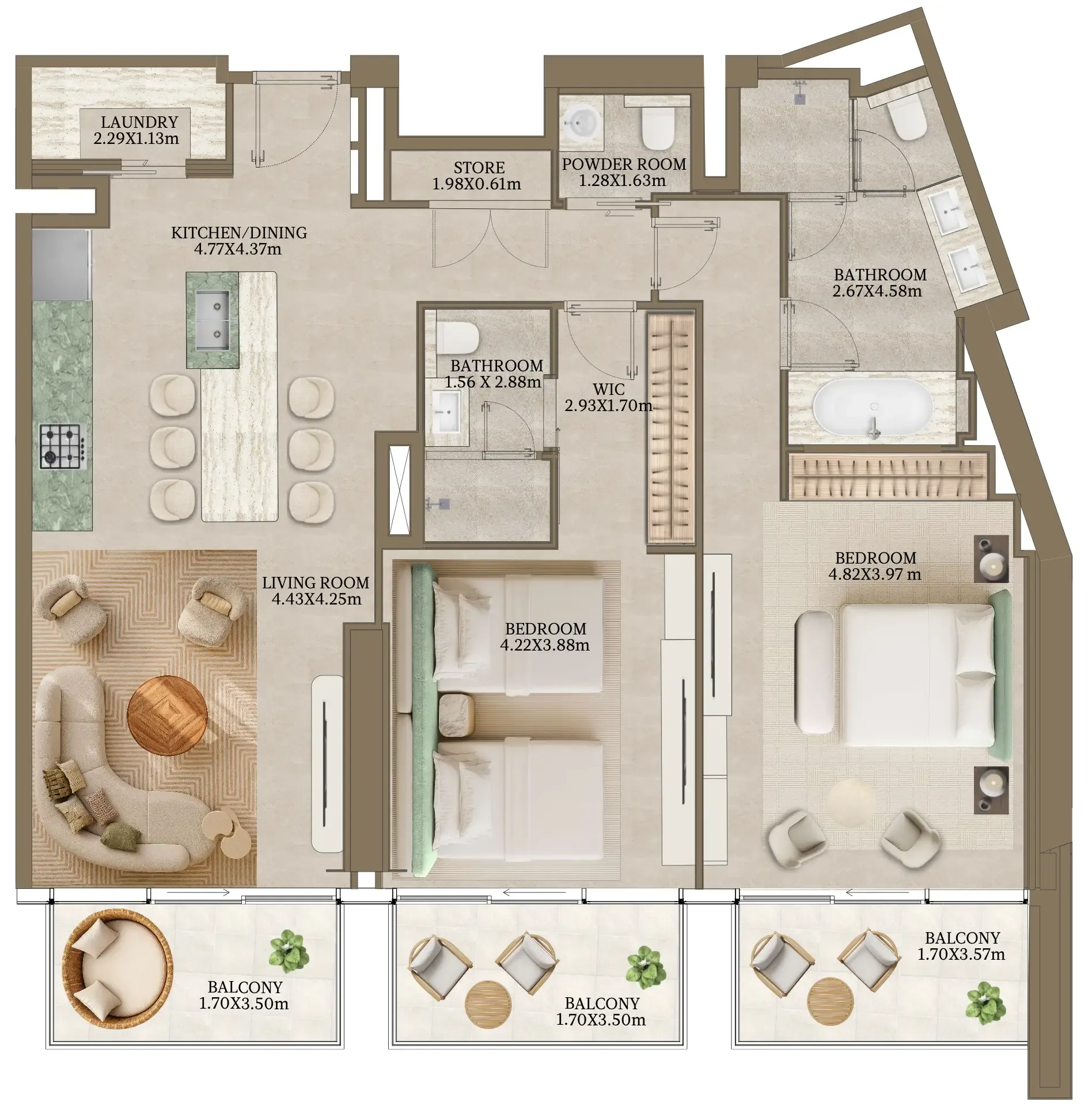 Nasim Al Bahr Residences 2 bed floor plan, 1,522 sqft