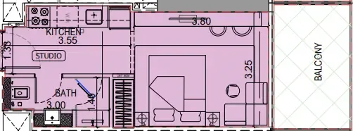 Binghatti Vintage Studio floor plan, 374 – 563 sqft