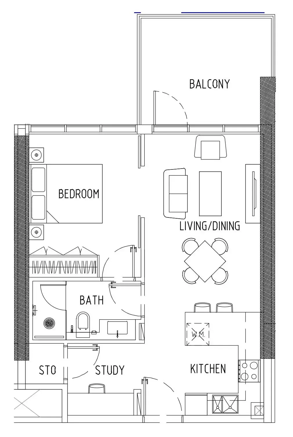 Damac District 1 bed floor plan, 674 sqft