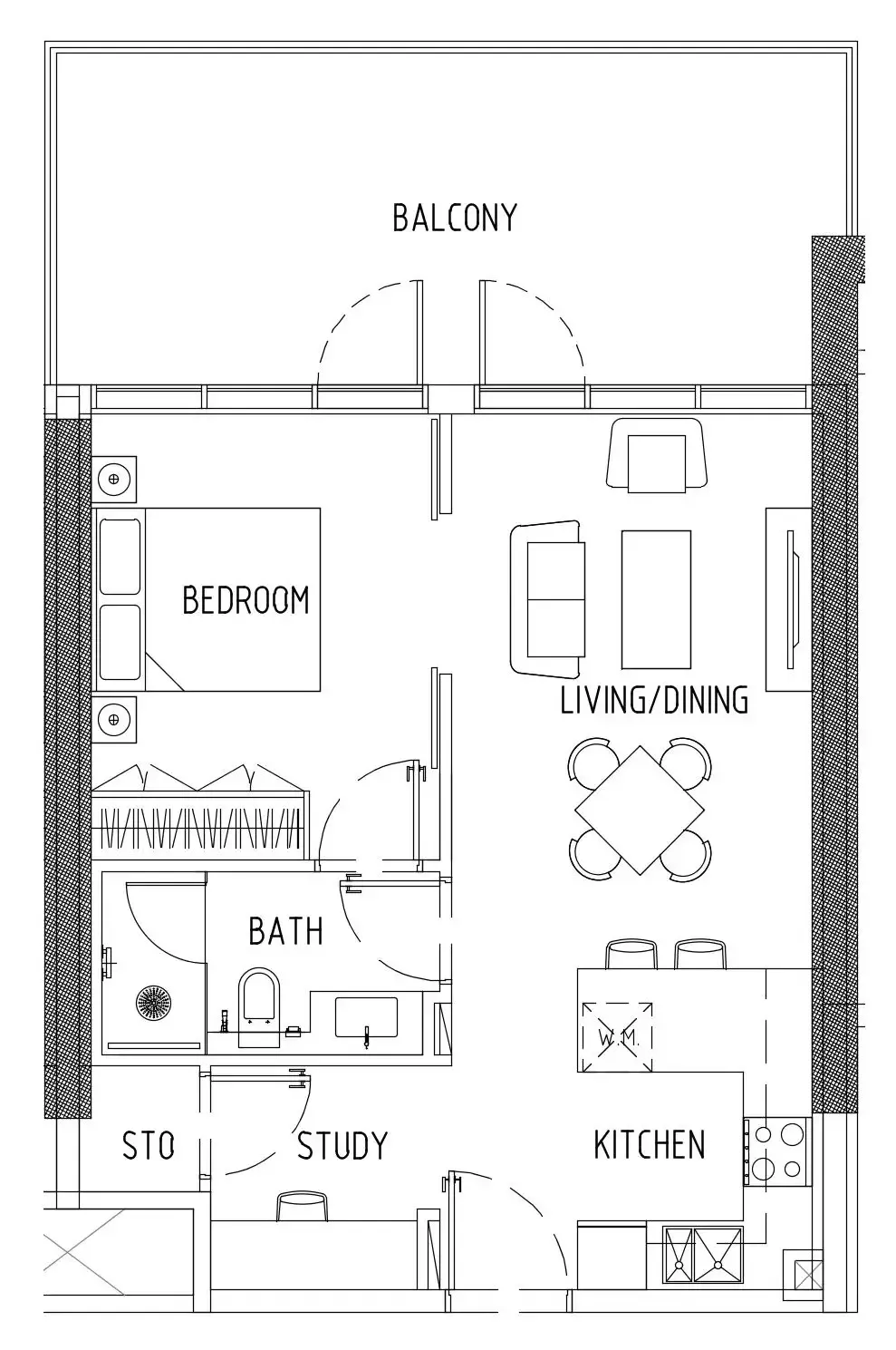 Damac District 1 bed floor plan, 691 – 791 sqft