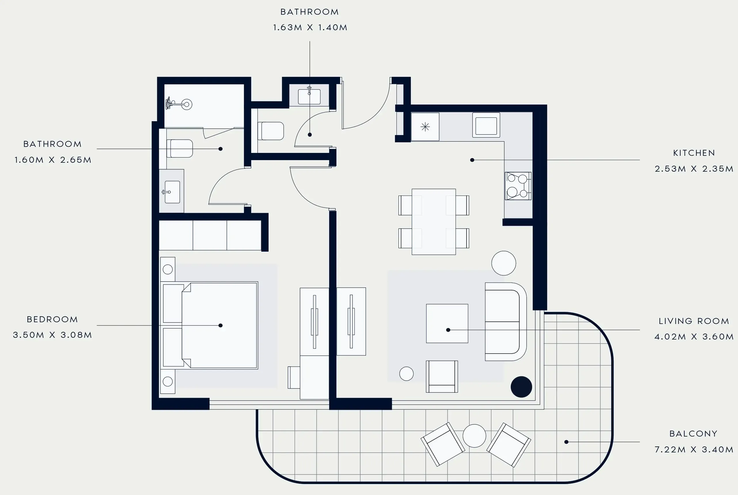 Azizi Venice 1 bed floor plan, 707 sqft