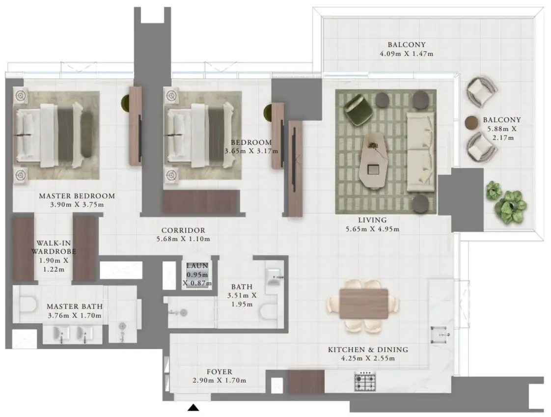 Creek Bay 2 bed floor plan, 1,448 sqft