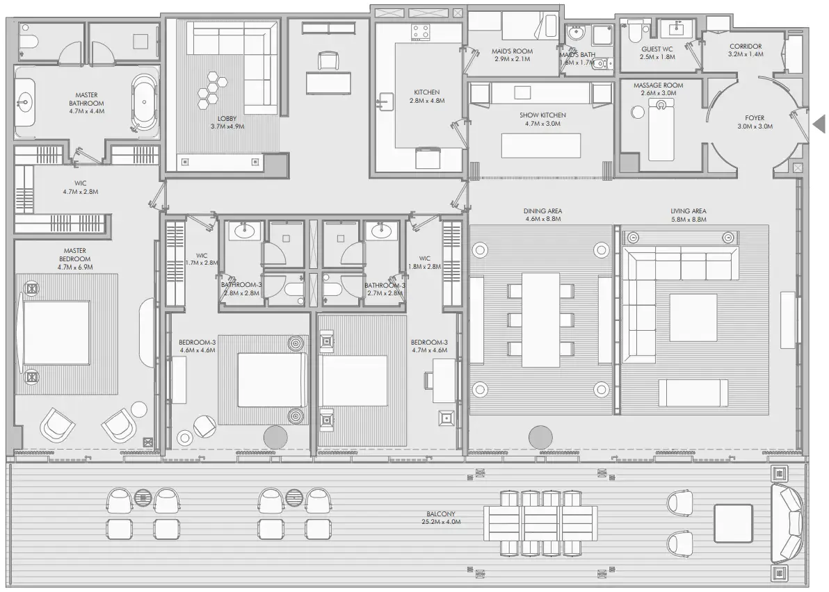 Armani Beach Residence 3 bed floor plan, 4,897 – 4,898 sqft