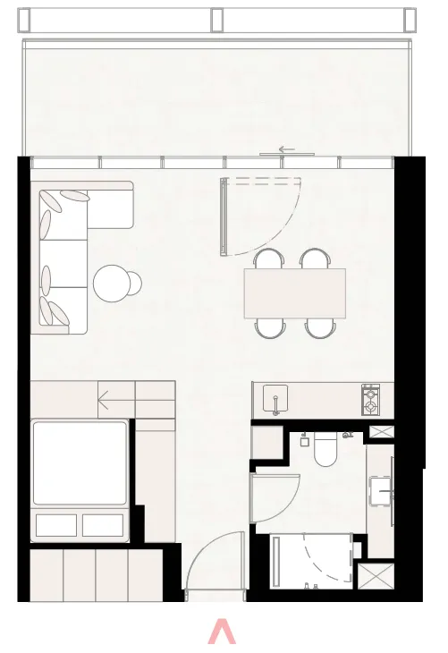 UPSIDE Living Studio floor plan, 568 sqft